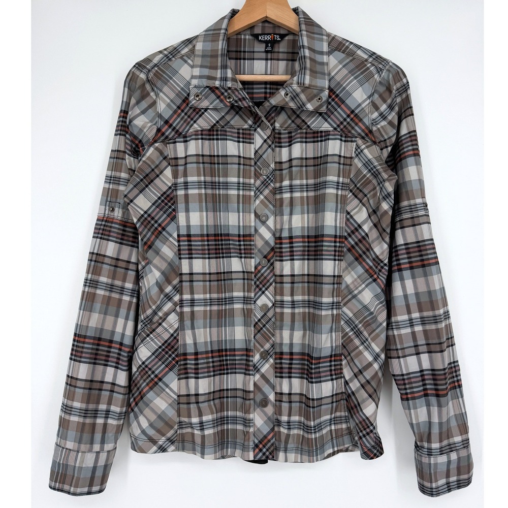 Kerrits Not Just a Barn Shirt Plaid Snap Front Long Sleeve Shirt Sz S Equestrian